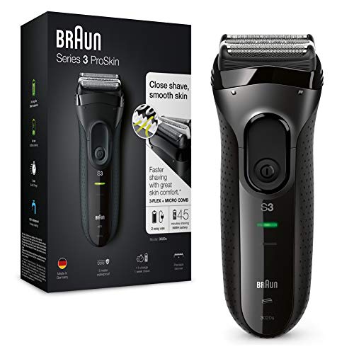 Braun Series 3 ProSkin 3020s Afeitadora Eléctrica Hombre, Afeitadora Barba Inalámbrica y Recargable, Máquina de Afeitar para Hombre, Negro