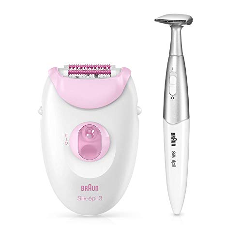 Braun Silk-épil 3 3-321 - Depiladora para mujer con rodillos de masaje y recortadora para la línea del bikini, blanco/rosa