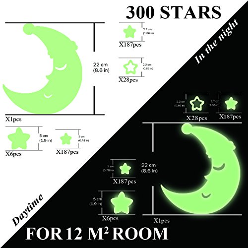 Brillante Estrellas y Luna Pegatina de Pared Para Dormitorio de Niños - 300 Más Brillante Estrellas - Luminosos Fluorescentes y Brillantes en la Oscuridad