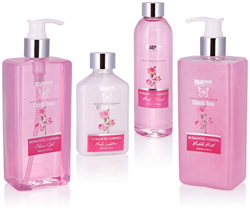 BRUBAKER Cosmetics Set de Baño y Ducha"Classic Rose" - Fragancia de Rosas - Set de Regalo de Belleza de 17 piezas en Caja de Regalo Vintage