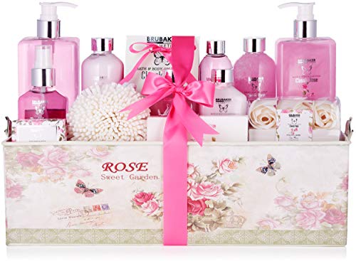 BRUBAKER Cosmetics Set de Baño y Ducha"Classic Rose" - Fragancia de Rosas - Set de Regalo de Belleza de 17 piezas en Caja de Regalo Vintage