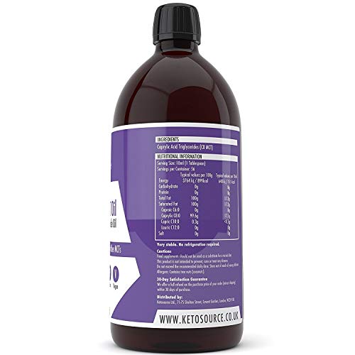 C8 MCT Aceite Puro | Produce 3 X Más Cetonas Que Otros MCT Aceites | Triglicéridos de Acido Caprílico | Paleo y Vegano Amistoso | Botella Sin BPA | Ketosource®