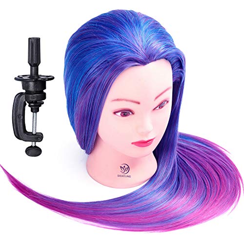 Cabeza de Maniquí, SIGHTLING 66cm/26" 100% Cabello Sintético Practicas Formación Muñeca de la Cosmetología práctica maniquí muñeca para Peluquería con Soporte + Accesorios de Peinado DIY