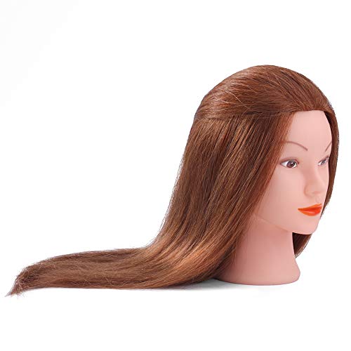 Cabeza de Maniquí, TopDirect 18" 100% Cabello Humano Real Practicas Formación Muñeca de la Cosmetología para Peluquería, Cabeza de Muñeca con Soporte de Mesa + Accesorios de Peinado