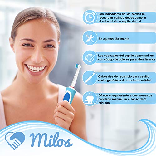 Cabezales para Cepillo Oral B Eléctrico Milos (Paquete de 8), Compatibles con Cabezales de Recambio Oral B, Cabezales de Recambio para Cepillo de Dientes Eléctricos Oral B de Primera Calidad