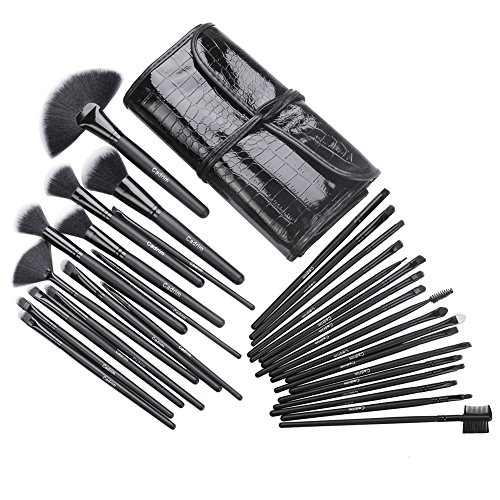 Cadrim Cepillos de Maquillaje Profesional Cepillos de Maquillaje de Ojos Rubor Contorno de los Labios Corrector Brochas Cosméticas (32 Negro)