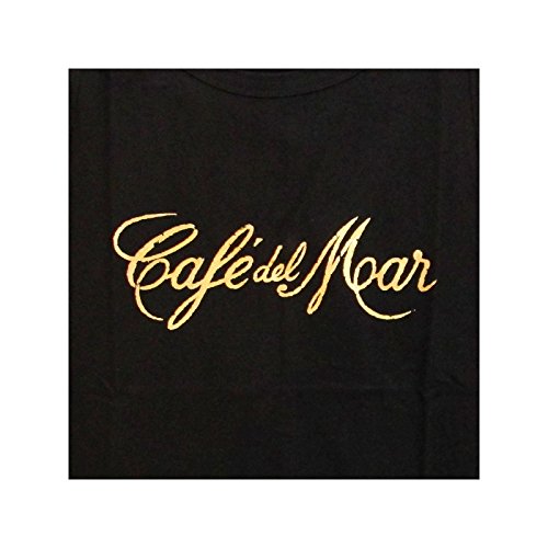 Café del Mar Ibiza: Camiseta sin Mangas Negra con Logo Vintage - Negro/Dorado, L - Large