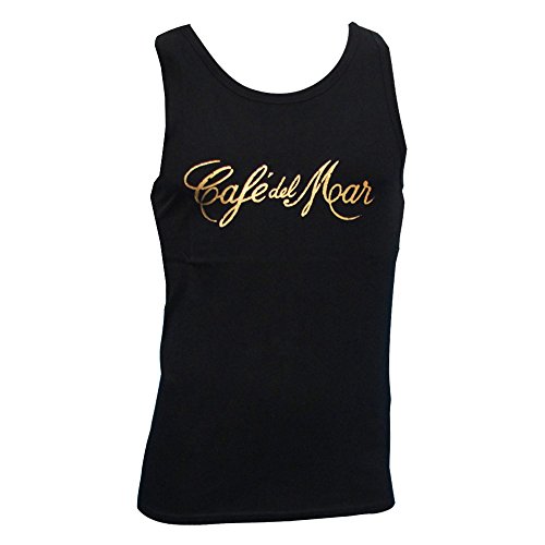 Café del Mar Ibiza: Camiseta sin Mangas Negra con Logo Vintage - Negro/Dorado, L - Large