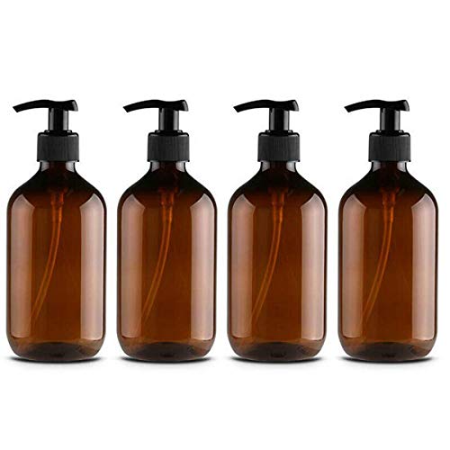 CAILI 4PCS Dispensador de jabón de plástico para baño, Cocina, Botella vacía para desinfectante de Manos, loción, champú, Gel de Ducha, plástico, marrón, 500 ml