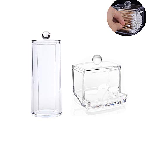 Cajita de Almacenaje de para Bastoncillos de Algodón,Organizador Maquillaje,Elegante Organizador de Baño de Plástico,para Bastoncillos y Bolas de Algodón, Transparente(2 pcs)