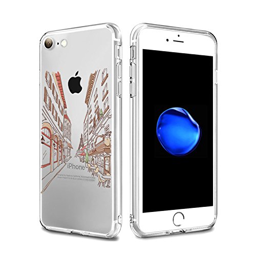 Caler iPhone 7 iPhone 8 Funda, Case Dibujos Diseño Creativo de Icono Transparente Silicona Gel Cover Ultra Slim Suave Carcasa Anti-Arañazos Protección (Paris Champs-Elysees)