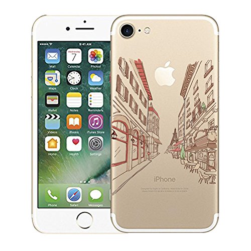 Caler iPhone 7 iPhone 8 Funda, Case Dibujos Diseño Creativo de Icono Transparente Silicona Gel Cover Ultra Slim Suave Carcasa Anti-Arañazos Protección (Paris Champs-Elysees)