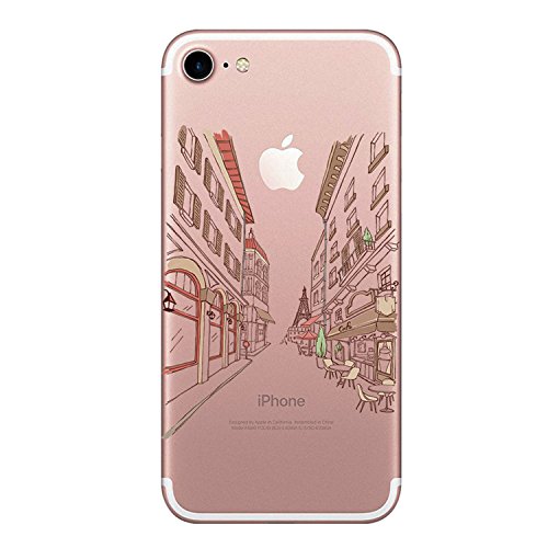 Caler iPhone 7 iPhone 8 Funda, Case Dibujos Diseño Creativo de Icono Transparente Silicona Gel Cover Ultra Slim Suave Carcasa Anti-Arañazos Protección (Paris Champs-Elysees)