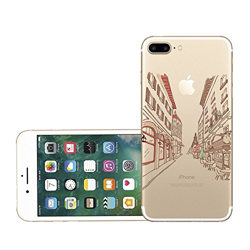 Caler iPhone 7 Plus iPhone 8 Plus Funda, Case Dibujos Diseño Creativo de Icono Transparente Silicona Gel Carcasa Ultra Slim Suave Cover Anti-Arañazos Protección (Paris Champs-Elysees)