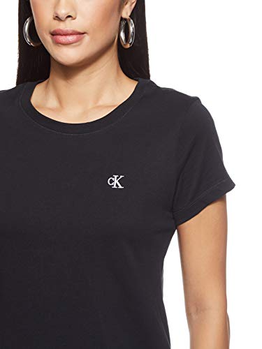 Calvin Klein CK Embroidery Slim tee Camisa, Black, S para Mujer