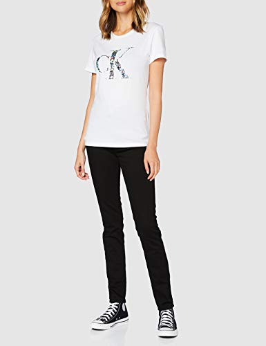 Calvin Klein Iridescent Metallic Logo tee Camisa, White, M para Mujer