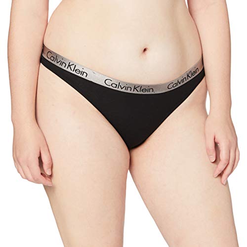 Calvin Klein Radiant Cotton-Thong Tanga, Negro (Black), Medium para Mujer