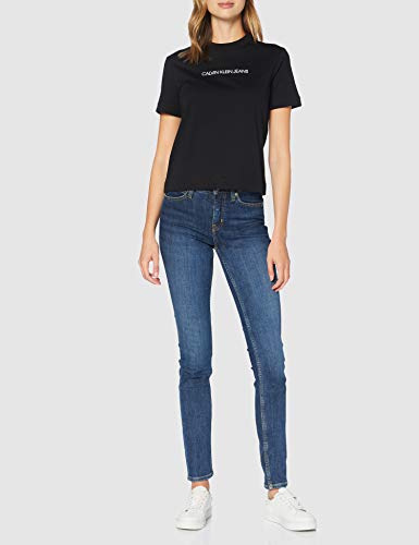 Calvin Klein Shrunken Institutional Gmd tee Camisa, Black, X-Small para Mujer