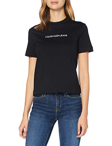 Calvin Klein Shrunken Institutional Gmd tee Camisa, Black, X-Small para Mujer