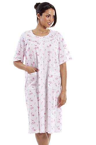 Camille Mujeres Porcelana Floral Manga Corta Botón Front Nightdress 42-44 Rosa