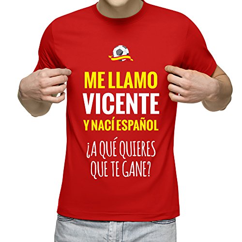 Camiseta Personalizada con Nombre y la Frase 'Nací español a qué Quieres Que te Gane' (Rojo)