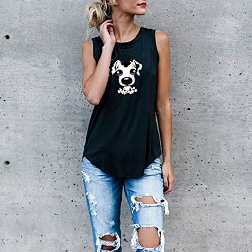 Camisetas sin Mangas Mujer SHOBDW Tank Tops Moda Cuello Redondo Perro De Dibujos Animados Impreso Chaleco Tops Blusa Casual Camisa Suelta Camisetas para Mujer S-XXXL(Negro,M)