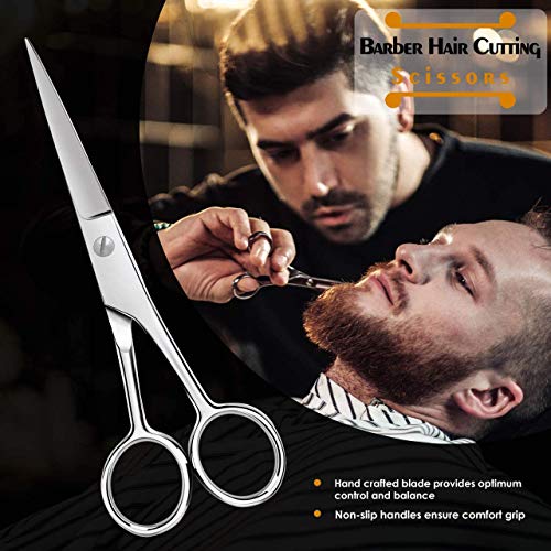 Candure Profesional Tijeras de Peluquería Profesional para Barbero - Tijeras para Recortar la Barba y El Bigote, Tijeras para Nariz y Oído, Peluquería Niños Tijeras con Estuche Blíster