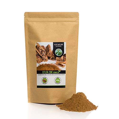 Canela de Ceilán en polvo (500g), 100% natural, suavemente secada y molida, vegana y sin aditivos