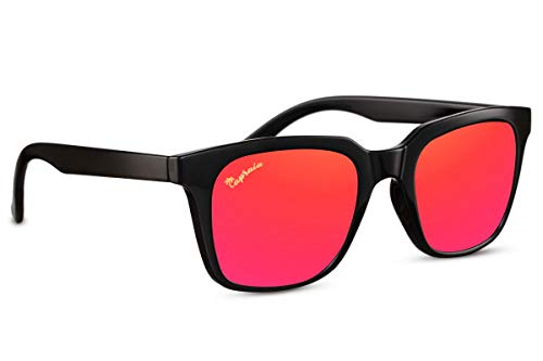 Capraia Vespolina Amplias Rectangulares Vintage Gafas de Sol Ultra Ligeras TR90 Montura Negra y Lentes Rojas Espejadas Polarizadas protección UV400 Hombres Mujeres