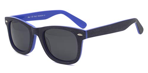 Cara pequeña hombres mujeres adolescente Superficie cepillada Raya de madera Remache clásico Acetato sin deslumbramiento súper moda Gafas de sol de color azul madera