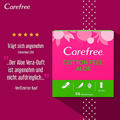 Carefree Cotton Feel Aloe - Compresas 100 % transpirables con aloe vera para una sensación de frescura duradera en tamaño: S/M (1 x 56 unidades)