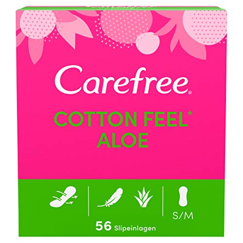 Carefree Cotton Feel Aloe - Compresas 100 % transpirables con aloe vera para una sensación de frescura duradera en tamaño: S/M (1 x 56 unidades)