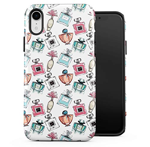 Case Cover Compatible with Apple iPhone XR Silicone Inner & Outer Hard PC Shell 2 Piece Hybrid Armor Parfume Bottless Girly Pattern