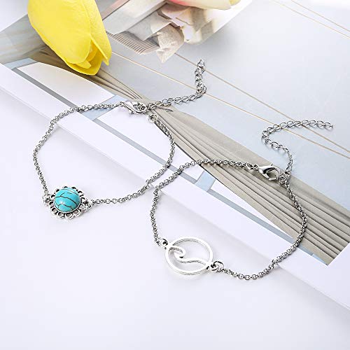 CASSIECA 18Piezas Conjunto de Pulseras Bohemias para Mujeres Niñas Arbol de Vida Luna Cadena Lotus Pulseras Fatima Tobillera Círculo Pulsera Luna Amistad Joyería