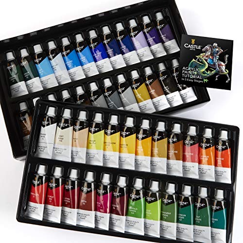 Castle Art Supplies Set de pintura acrílica, 48 piezas de colores vibrantes en grandes tubos de 22ml. Set de acrílico para artistas, principiantes, adultos y niños