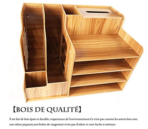 Catekro Caja de almacenamiento de escritorio de gran capacidad Porta bolígrafos/Estantería/Soporte de libros de madera