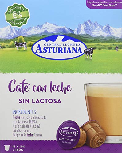 Central Lechera Asturiana Cápsulas de Café con Leche Sin Lactosa - 4 Paquetes de 16 Cápsulas