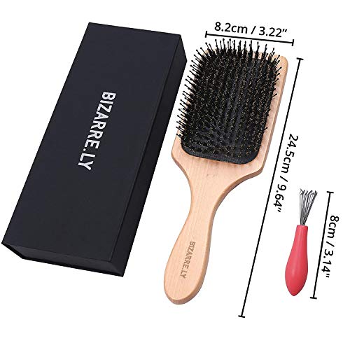 Cepillo de cerdas de jabali - (24,5x8,2cm) Cepillo de Pelo con Herramienta Removedora de Cabello - El mejor Desenrededador de Madera que puede ser utilizado para el secado al aire y para el alisado