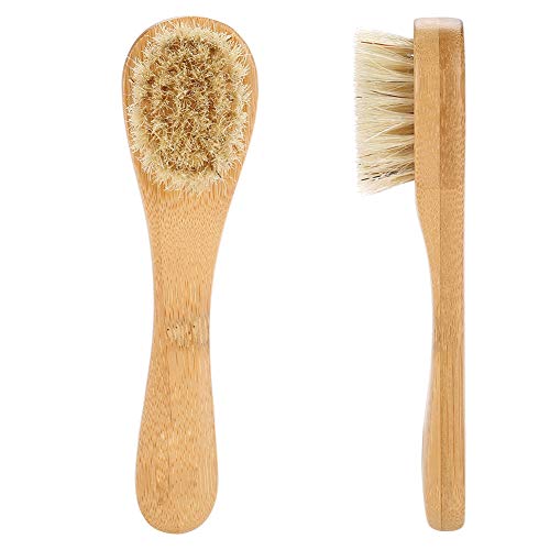 Cepillo facial, mango de madera Cepillo de limpieza facial manual, cepillo de limpieza facial de madera, peeling suave para la cara y piel sensible para la limpieza y exfoliación con masajes