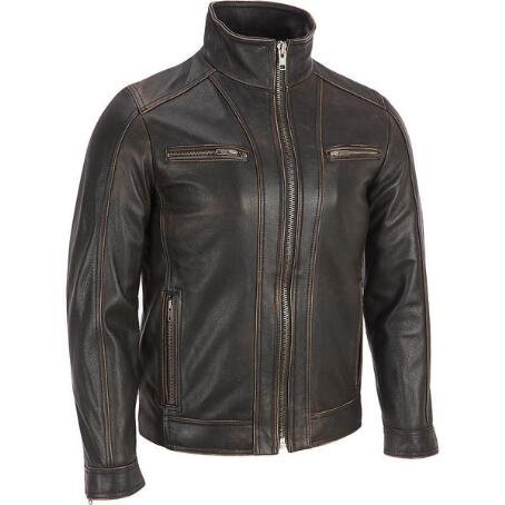 Chaqueta de Superior Leather Garments, con remaches de color negro, cuero vacuno auténtico, costura visible, para hombre Negro negro Medium-Para Persona De Pecho 99 cm