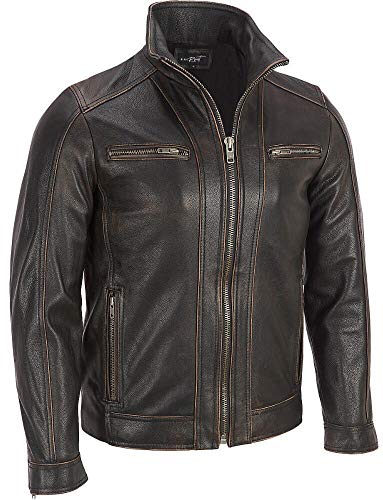 Chaqueta de Superior Leather Garments, con remaches de color negro, cuero vacuno auténtico, costura visible, para hombre Negro negro Medium-Para Persona De Pecho 99 cm