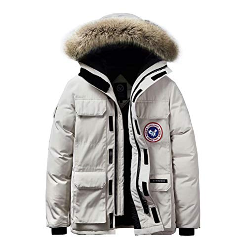 Chaqueta Invierno Hombre con Capucha Chaqueta Parka Cálido Abrigo Invierno Al Aire Libre Abrigo Chaqueta Blanco L