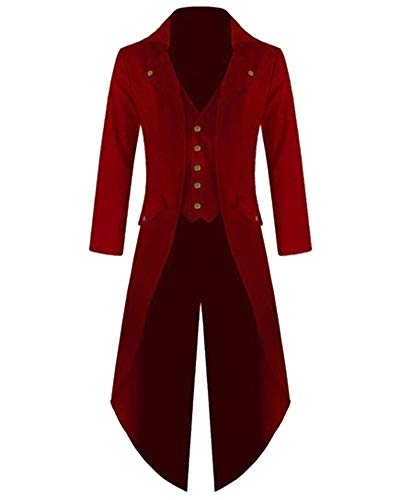 Chaqueta Retro de Mujer Steampunk de Abrigo Largo Gótico Elegantes Esmoquin Rojo S