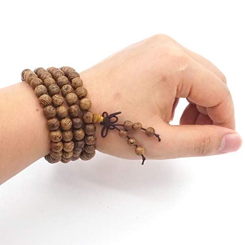 ChicJ&Y 108 Cuentas de Oración Pulsera Mala, Madera Natural Budista Tibetano Buda Meditación Collar Mala Pulsera