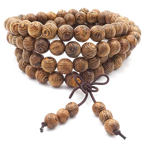 ChicJ&Y 108 Cuentas de Oración Pulsera Mala, Madera Natural Budista Tibetano Buda Meditación Collar Mala Pulsera