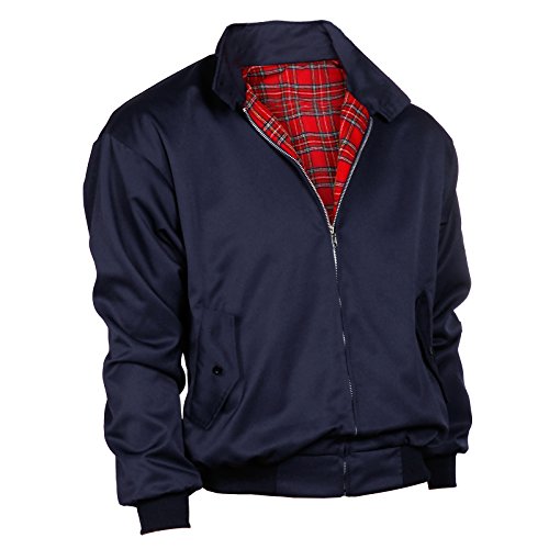 CLÁSICO HOMBRE VINTAGE AÑOS 1970 BOMBER HARRINGTON RETRO TRENDY TOP CHAQUETA PARA PATINETE - sintético, Azul marino, 35% algodón 65% poliéster, hombre, Grande