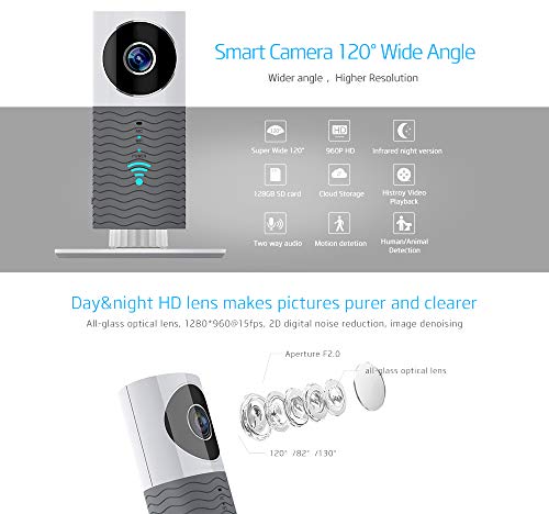 Clever Dog 2ª generación 960P 120 grados WiFi Cámaras Wireless Home Security Camera Cloud Storage Interior de dos vías Voice, P2P, visión nocturna, detección de movimiento