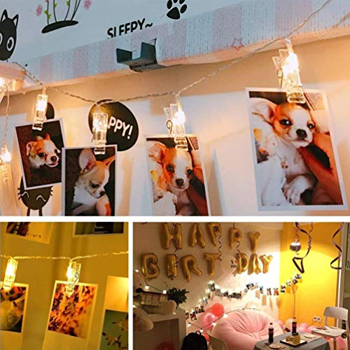 Clip Cadena de Luces LED, Adurei 40 LED Foto Clips 6M Plana Betri Batería Bildleuchten Pinzas LED Luces Decorativas de Hadas Para Colgar Fotos, para Fiesta Interior/Exterior(Blanco Cálido) …