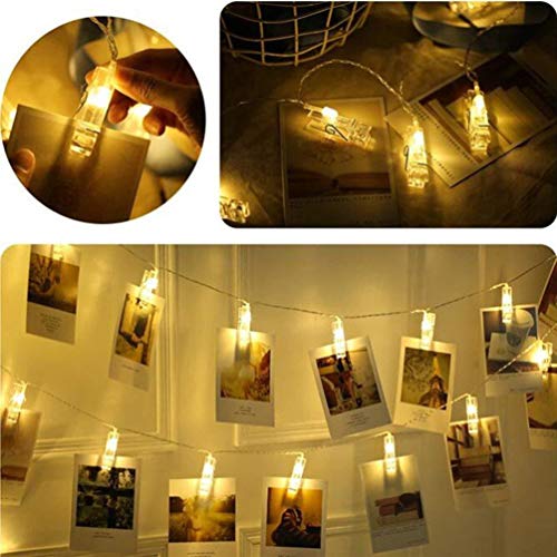 Clip Cadena de Luces LED, Adurei 40 LED Foto Clips 6M Plana Betri Batería Bildleuchten Pinzas LED Luces Decorativas de Hadas Para Colgar Fotos, para Fiesta Interior/Exterior(Blanco Cálido) …