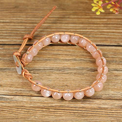 COAI® Pulsera Ajustable Hecha a Mano de Piedra del Sol Cuenta Mala con Cuero